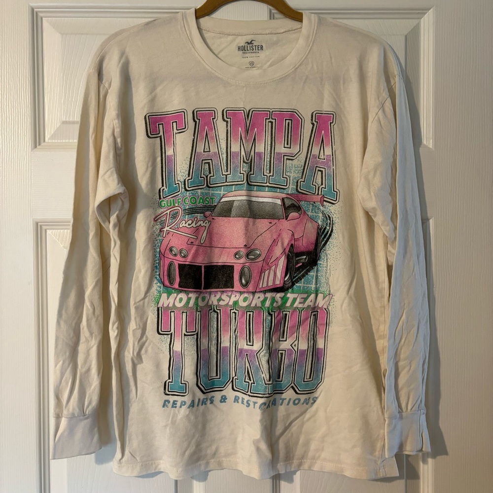 Hollister Women’s Graphic Tee Pink 350z Tampa Gulf Coast Size XS Oversized